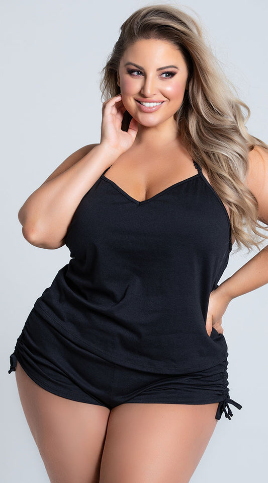  Plus Size Cut Corners Pajama Short Set