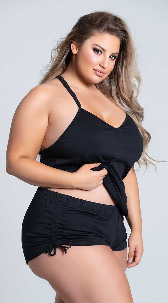  Plus Size Cut Corners Pajama Short Set