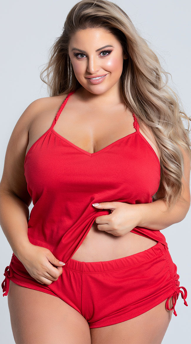  Plus Size Cut Corners Pajama Short Set