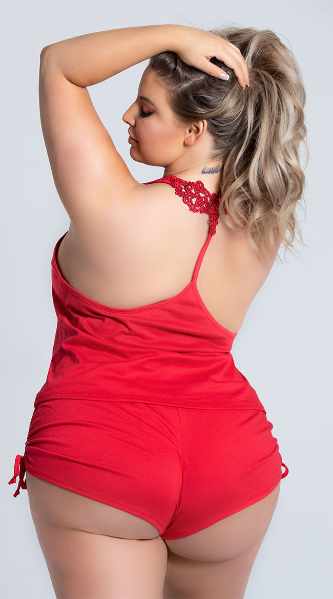  Plus Size Cut Corners Pajama Short Set