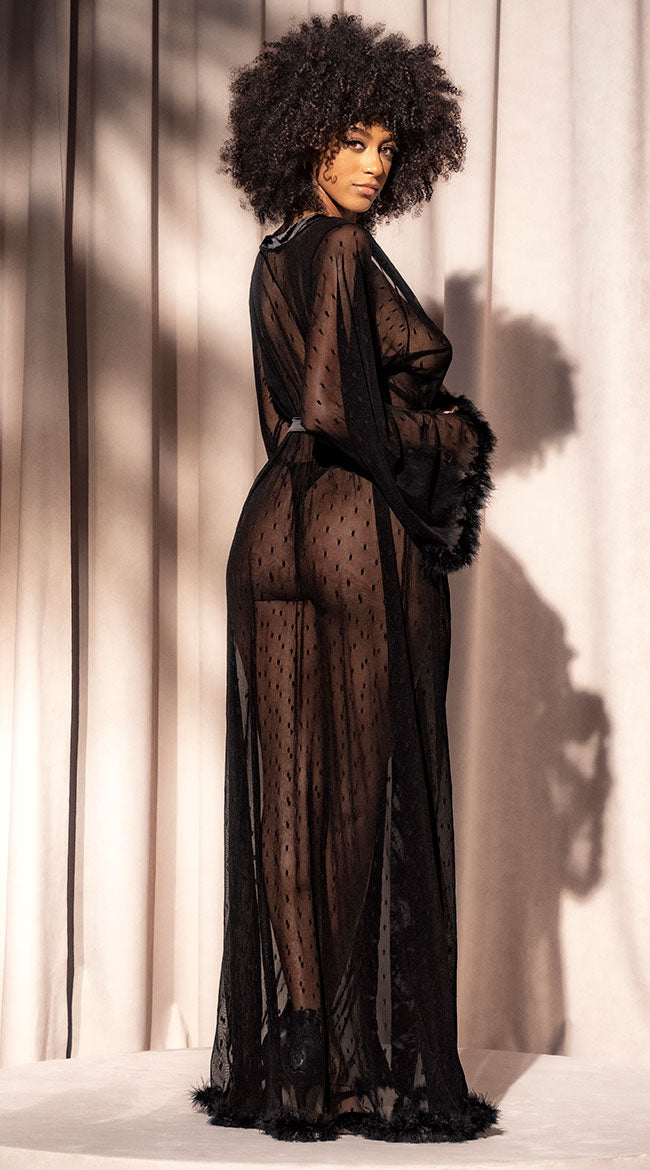  Long Dotted Mesh And Marabou Robe