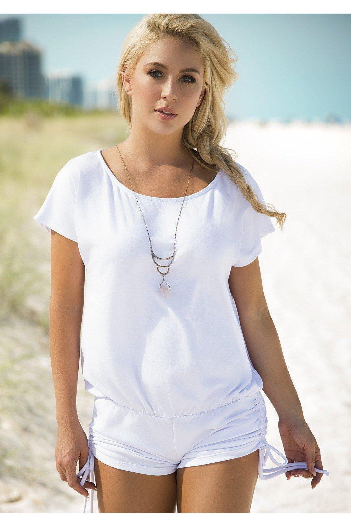  Romper With Drawstring On The Sides | White